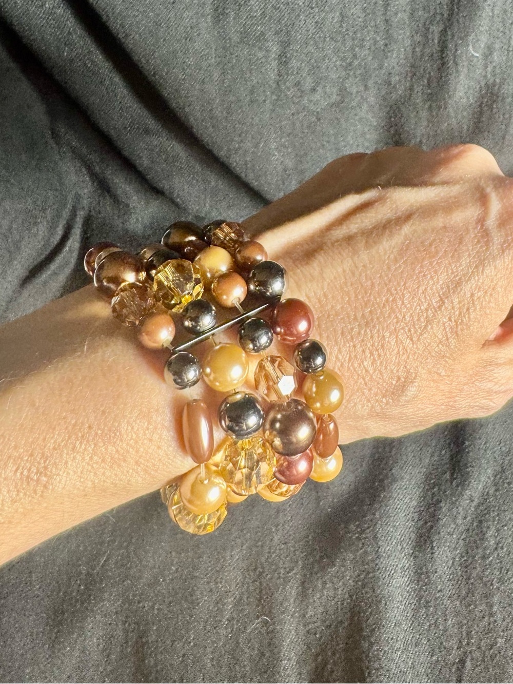 Plastic Multistrand Brown & Gold Beaded Bracelet